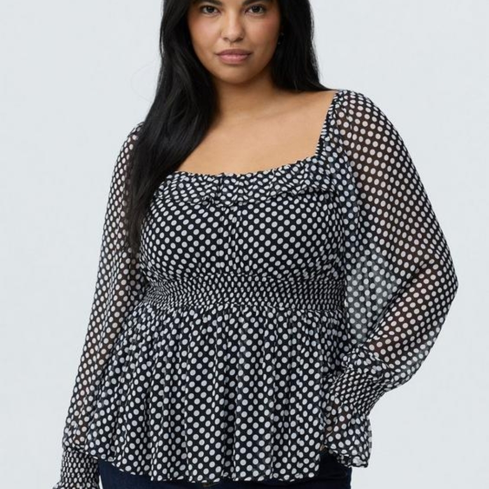 torrid Black & White Polka Dot Smocked Peplum Blouse